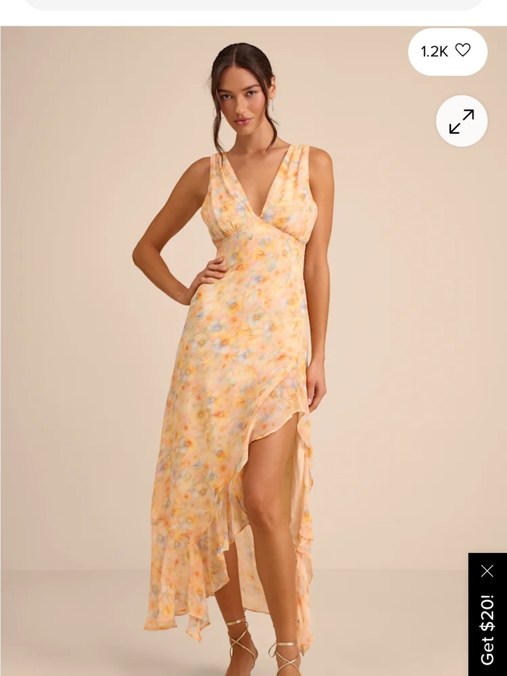 Lulu's Pastel Yellow Floral V-Neck High-Low Maxi Dress